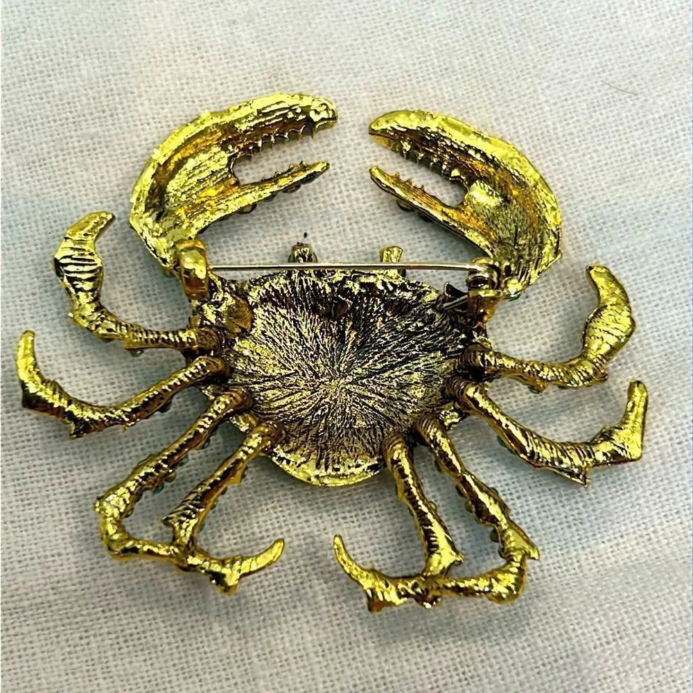 Sparkling Blue and Gold Crab Brooch